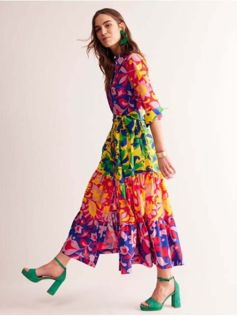 Boden Multicolor Floral Tiered Maxi Dress